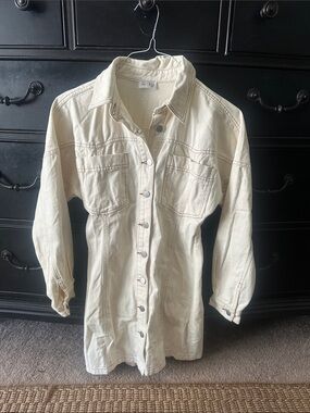 Light Cream Jean Long-Sleeve Button Front Dress